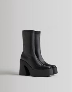 Bottines talon plateforme moulantes Bershka noir