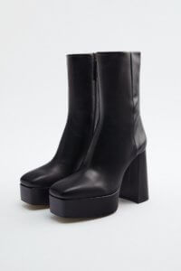 Botinnes à plateforme en cuir noir Zara