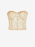 T-shirt Corset Sans Bretelle En Dentelle En Maille à Volants beige Zaful