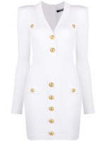 Robe blanche à boutons dorés et epaulettes Balmain