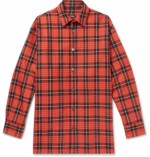 Raf Simons Red Oversized Leather trimmed checked Denim Shirt