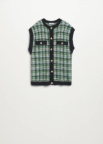 Gilet tweed vert et noir Oversize Mango