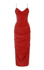 Aleksandre Akhalkatsishvili Ruched Cupro Midi Dress in Red