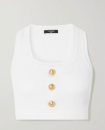 Balmain Button-Trimmed Ribbed Crop Top