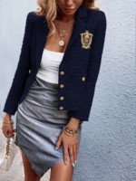 Blazer bleu marine à boutons et écussons Shein