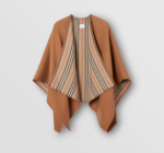 Burberry Icon Stripe Detail Wool Cape in Flaxseed