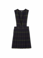 French Toast Girls School Uniform Plaid V-Neck Pleated Jumper in Green Plaid