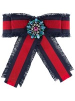 Gucci Web Grossgrain Bow Brooch in Blue and Red