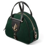 Jimmy Choo Varenne Bowling Bag in Green Suede and Black Leather