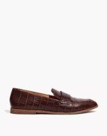 Madewell Alex Loafer in Croc Embossed Leather in Dark Coffee
