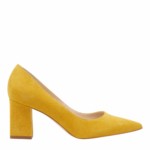 Marc Fisher Zala Block Heel Pointy Toe Pump in Yellow Suede