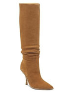 Sigerson Morrison Halie Suede Pointy Toe Knee High Boots in Tan