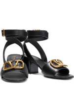 Valentino Garavani Black Go Logo Embellished Pebbled leather Sandals