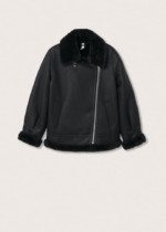 Blouson biker doublure fourrure synthétique noir Mango