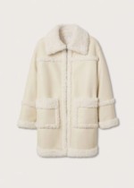 Manteau effet cuir imitation mouton beige Mango