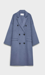 Manteau long croisé en laine bleu Stradivarius