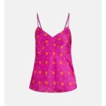 4 Top ajusté fluide rose à pois oranges