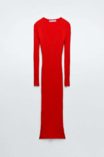 3 Robe longue rouge en maille côtelée Zara
