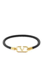 Bracelet noir en cuir à ferrure à logo noir Valentino Garavani