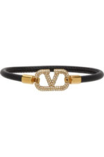 Bracelet noir en cuir à plaque à logo Valentino Garavani