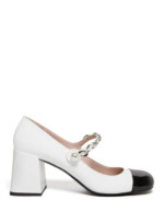 Mary-Janes en cuir verni blanches Miu Miu via Printemps