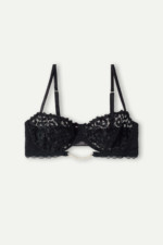 5 Soutien-gorge balconnet noir en dentelle, fleurs et perles Intimissim