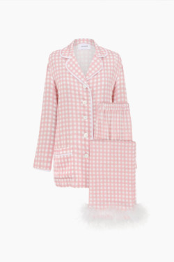 1 Ensemble de pyjama long en vichy rose et blanc à bordure en plumes Sleeper
