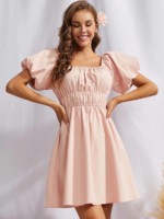 Robe courte rose manches bouffantes Shein