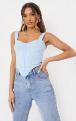 BLUE RIB CORSET SEAM BUST DETAIL CROP TOP Pretty Little Thing