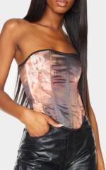 BROWN SATIN RENAISSANCE PRINTED CORSET Pretty Little Thing