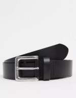 Ceinture large en cuir avec boucle en argent poli - Noir Asos