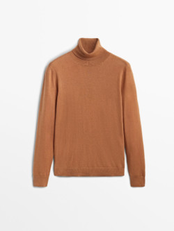 Pull col roulé manches longues brun Massimo Dutti