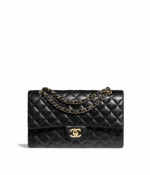 Sac classique noir cuir agneau et doré Chanel