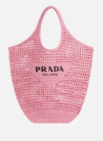 Sac cabas en raphia rose Prada