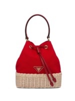 Sac seau en osier tressé rouge Prada