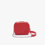 Petit sac à bandoulière chaîne Croco Crew en cuir grainé rouge Lacoste